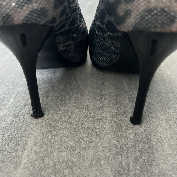 Pale Pink & Grey Glitter Cheetah High Heels peep toe size 7.5 - Picture 9 of 12